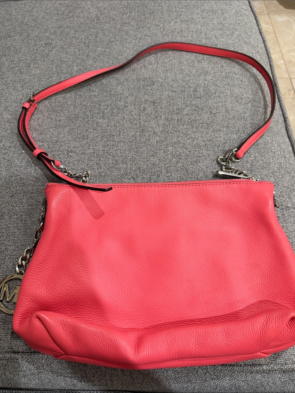 Michael Kors Pink Leather Shoulder Bag with Silver Hardware